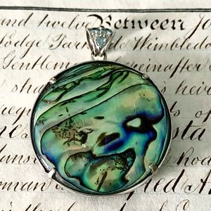 Beautiful Reversible Sterling Silver Pendant Abalone & Black Stone NF Thailand